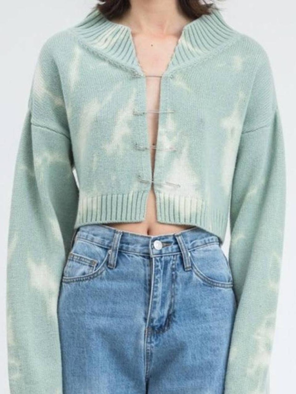 Danielle Guizio Cropped Mint Tie-Dye Safety Pin Knit Cardigan Size XS/S